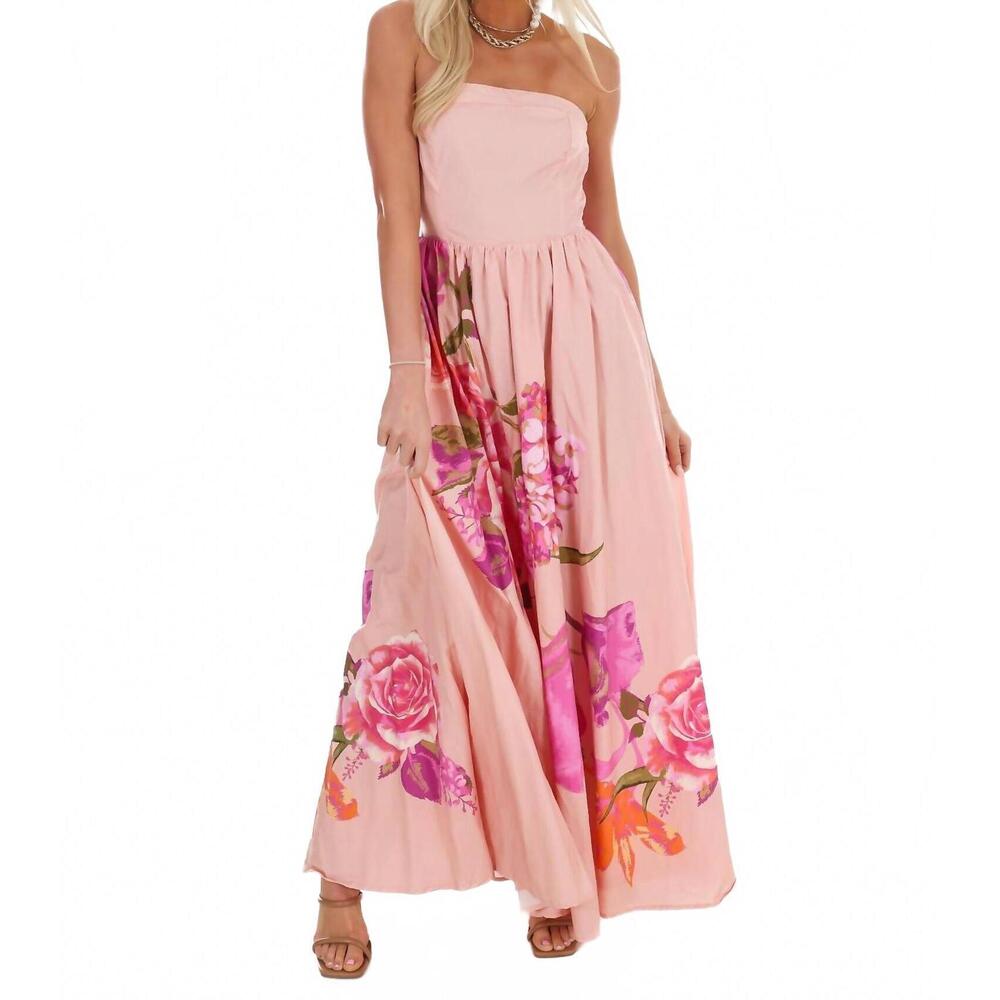 NEW FLYING TOMATO flower market strapless maxi dress in light pink - Picture 5 of 7